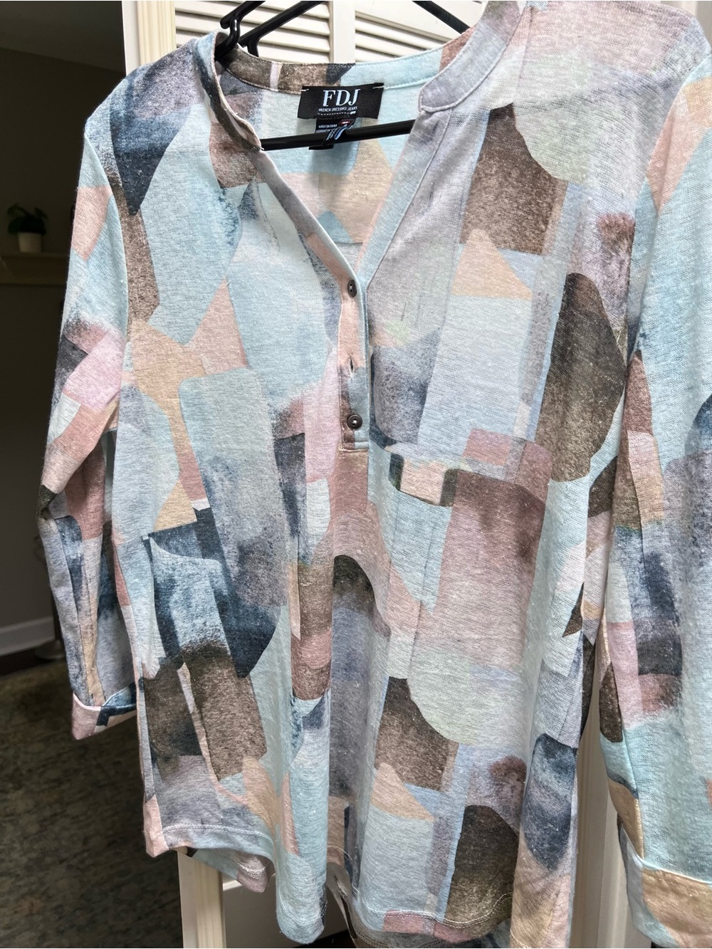 FDJ Long Sleeve Geometric Henley in Pastel Multi-Color